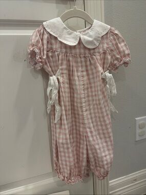Girls' Pink Gingham Peter Pan Collar Pajama Romper